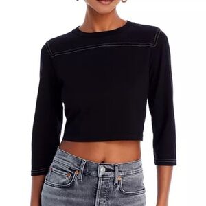 New RE/DONE Cropped Varsity Tee in Black Size XS